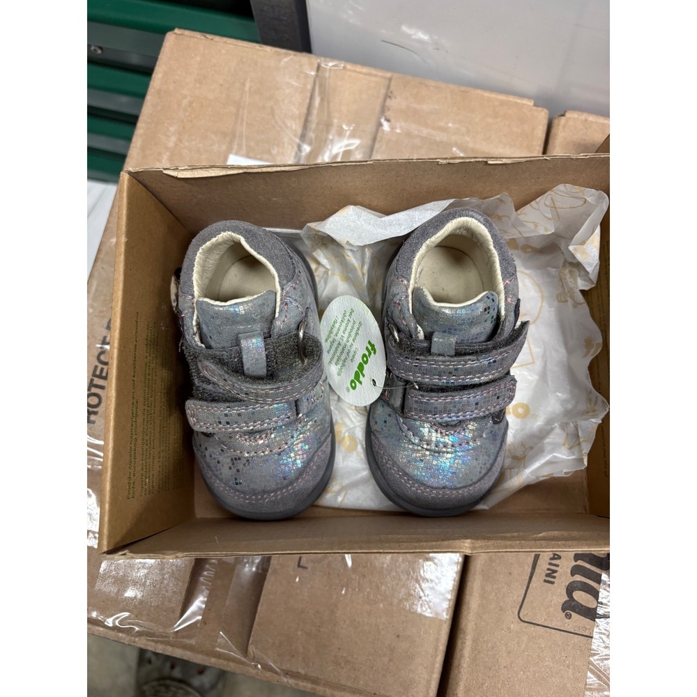 Froddo G2130172-2 Kids Silver Iridescent Leather Double Strap Sneakers Size 18